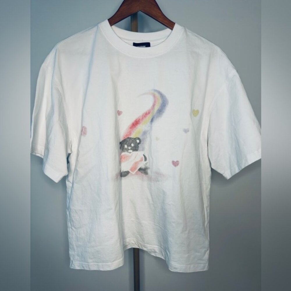 WE11DONE Rainbow Bear Graphic T-Shirt Small White 100% Cotton Korean Designer